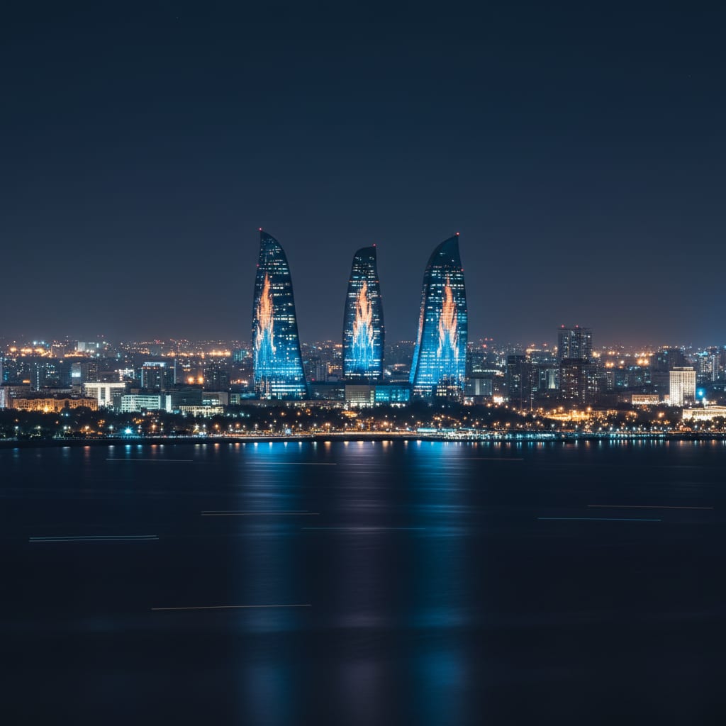 Baku Flame Towers at night showing azerbaijan travel guide for indians destinations