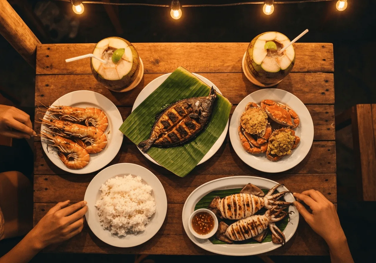 boracay dmall seafood bbq dinner spread philippines trip cost from india