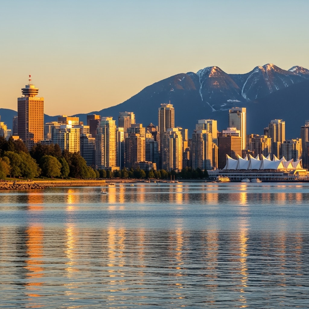 Vancouver skyline with mountains for Toronto Vancouver itinerary