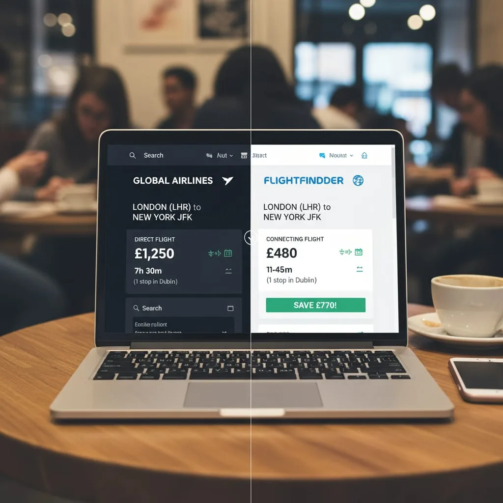 flight deals comparison screens showing how to book cheap international flights india