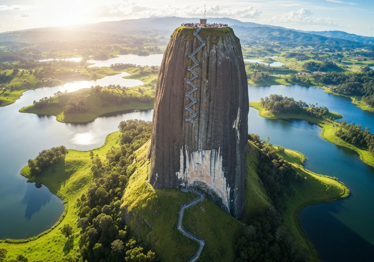 Guatapé rock aerial view showing colombia trip from india cost destination