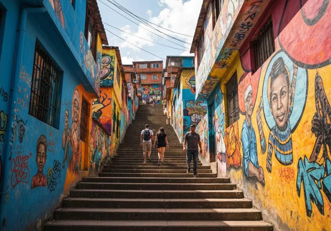 Medellín Comuna 13 street art colorful murals tourist destination