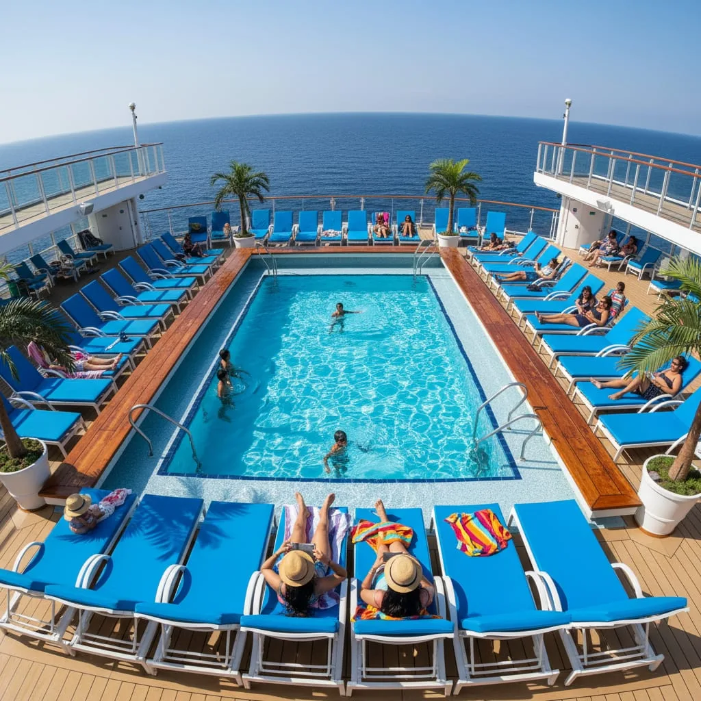cordelia cruise pool deck with families enjoying sun and ocean views