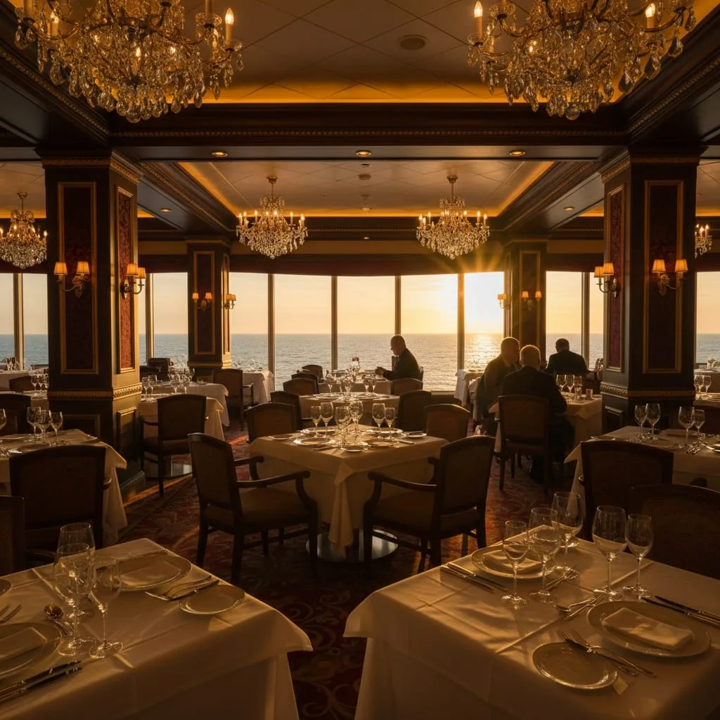 cordelia cruise elegant dining restaurant interior with set tables