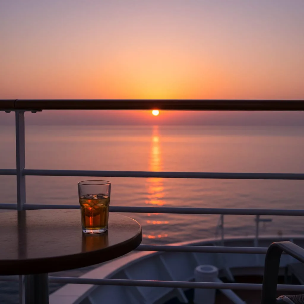 cruise balcony cabin sunset view over arabian sea from private terrace