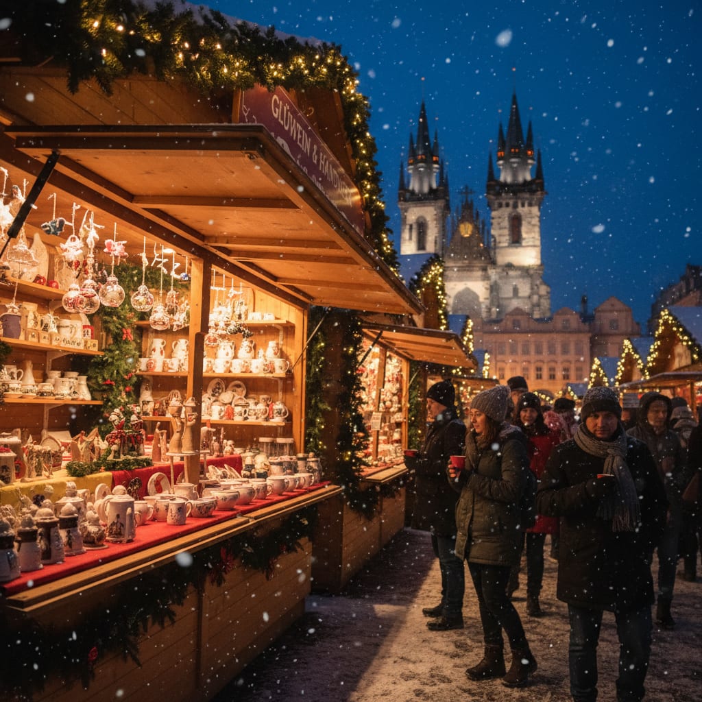 European Christmas market with wooden stalls - december vacation from india