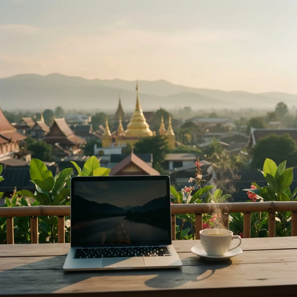 Chiang Mai Thailand balcony laptop remote work setup