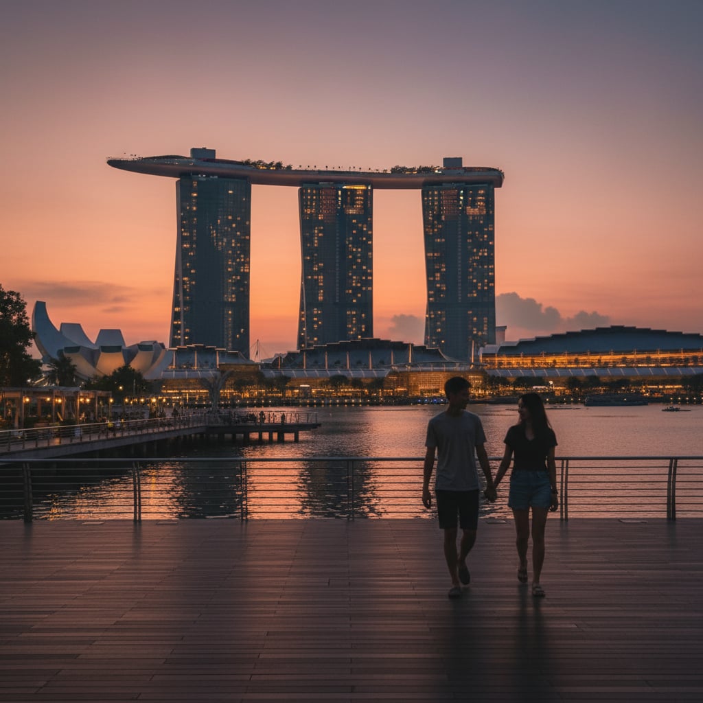 Singapore Marina Bay at dusk during Diwali long weekend international trip
