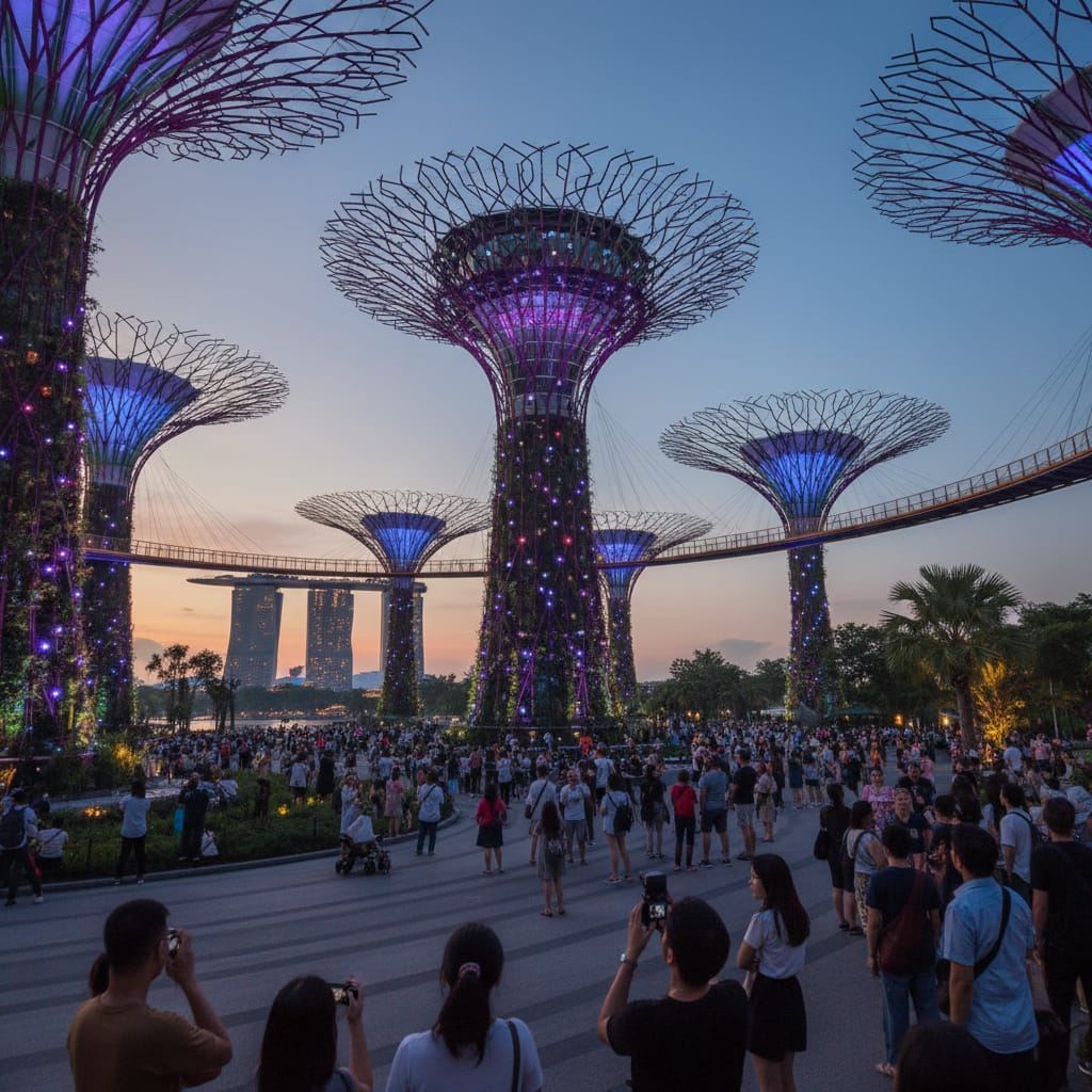 Supertree Grove light show at Gardens by the Bay Singapore evening