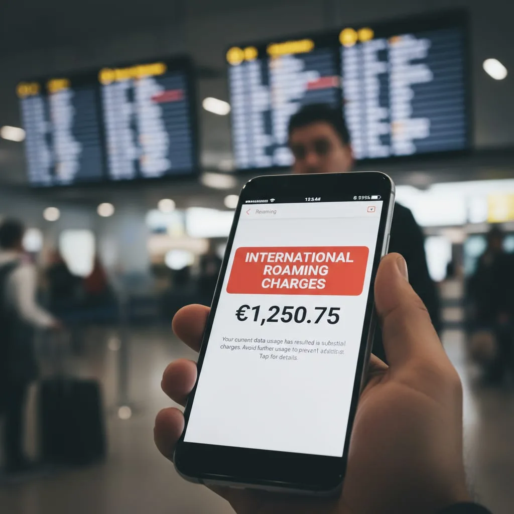 smartphone showing international roaming charges notification