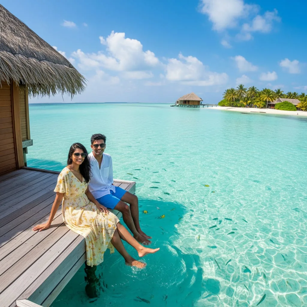 overwater bungalow Maldives local island budget honeymoon