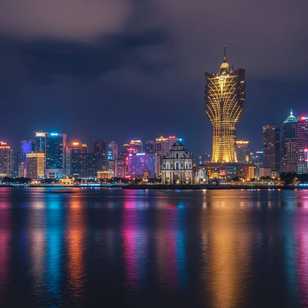 Macau skyline Grand Lisboa casino from Hong Kong day trip