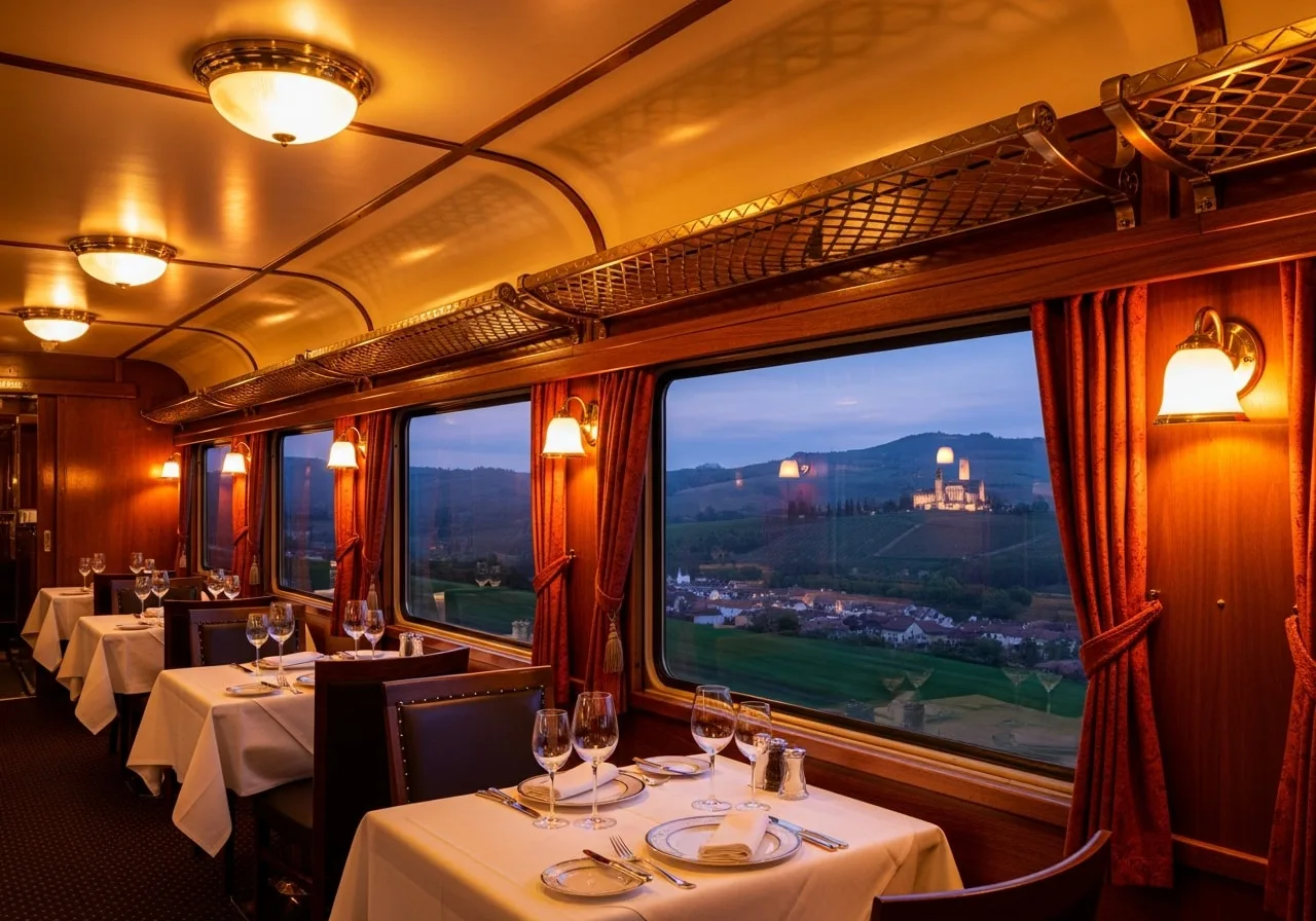 India to Europe overland train journey through luxury European dining car