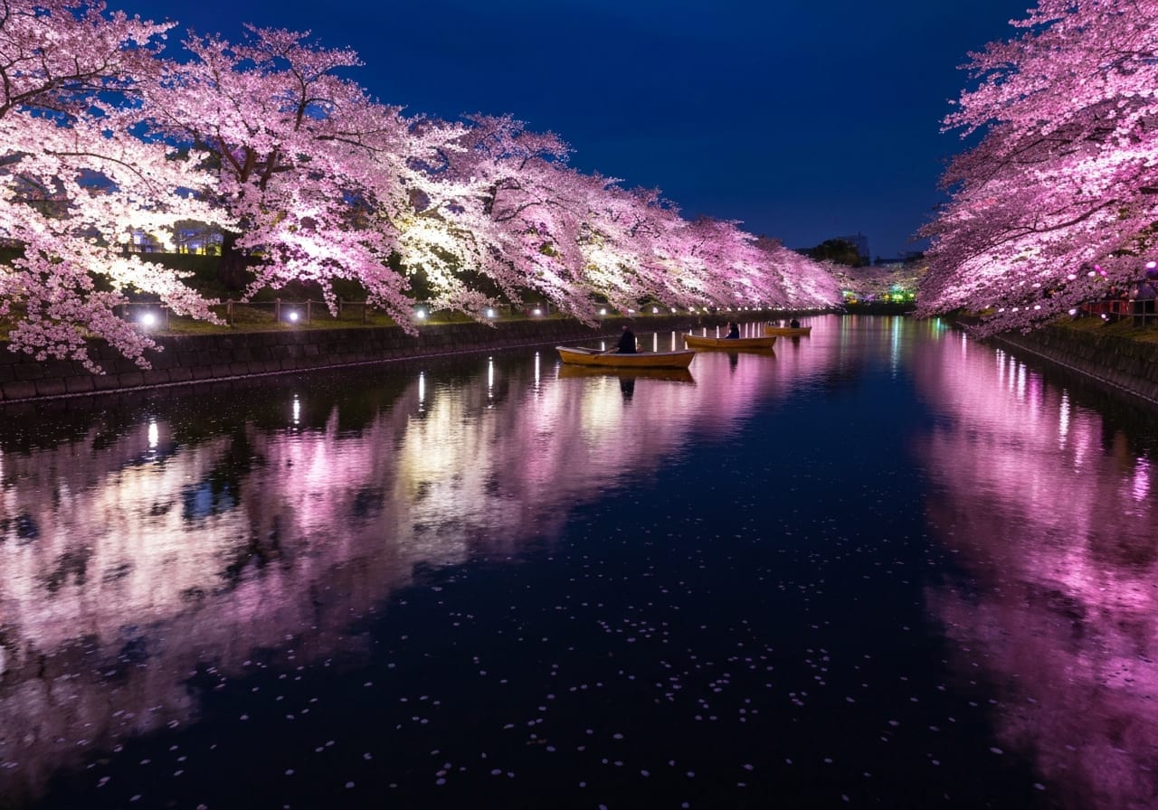 night cherry blossom yozakura illumination Japan