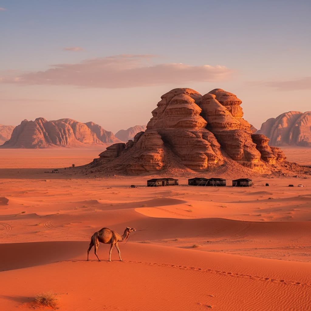 Wadi Rum desert camp with Bedouin tents Jordan