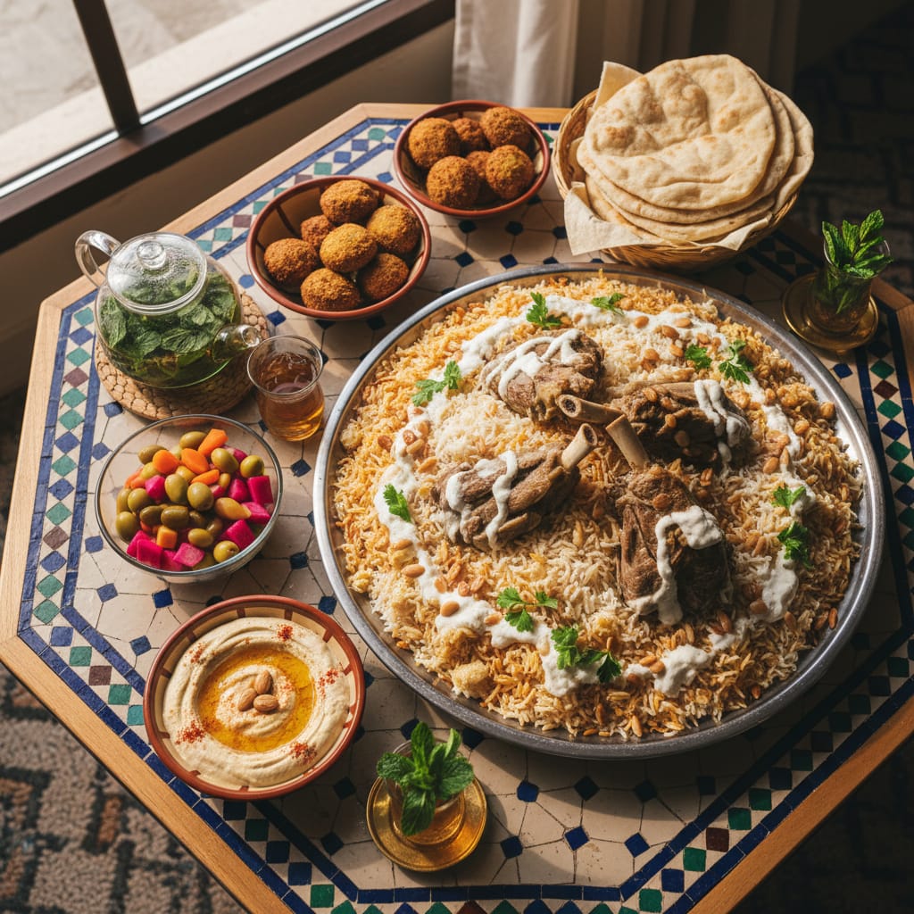 Jordanian food spread mansaf traditional cuisine