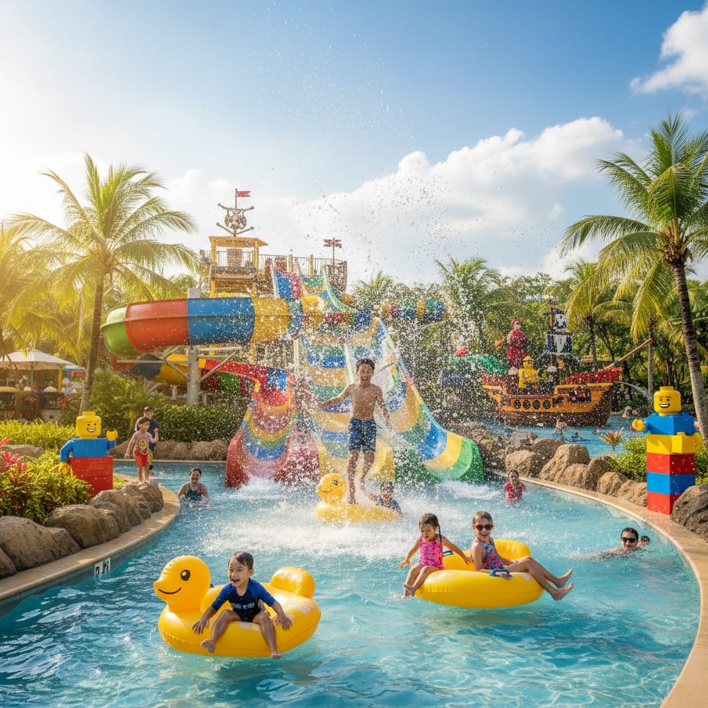Legoland Water Park Malaysia with families enjoying water slides