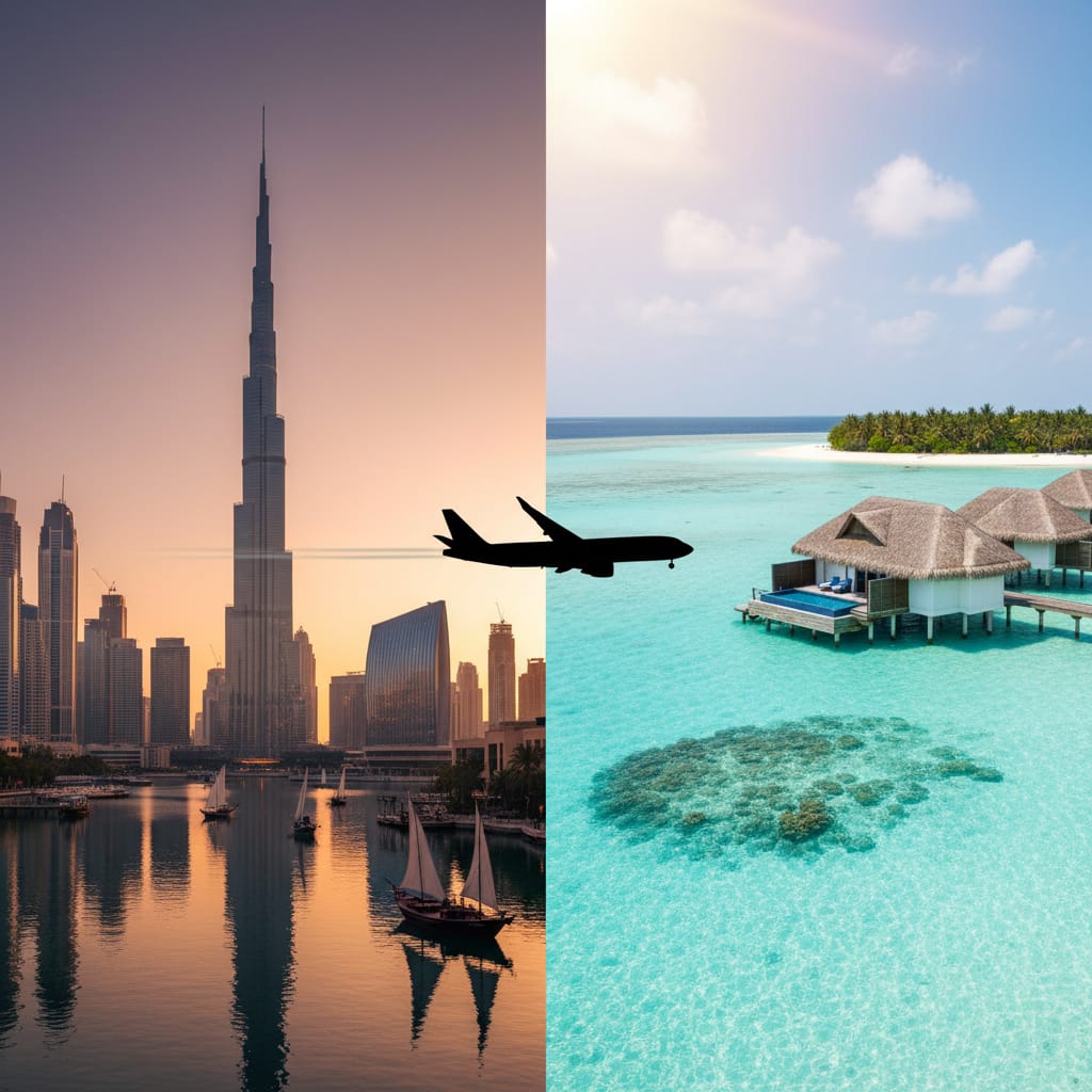 Happy Indian travelers at Petronas Towers after successful Malaysia entry