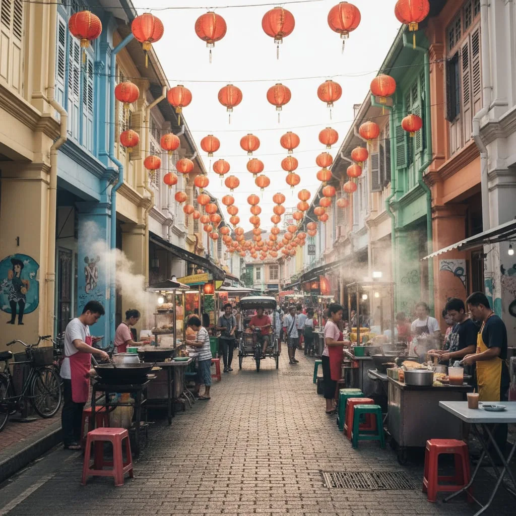 Georgetown Penang Malaysia street art and colonial shophouses