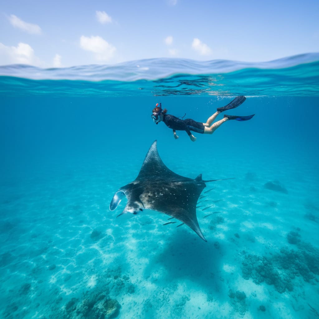 Hanifaru Bay manta rays feeding frenzy during Maldives monsoon season