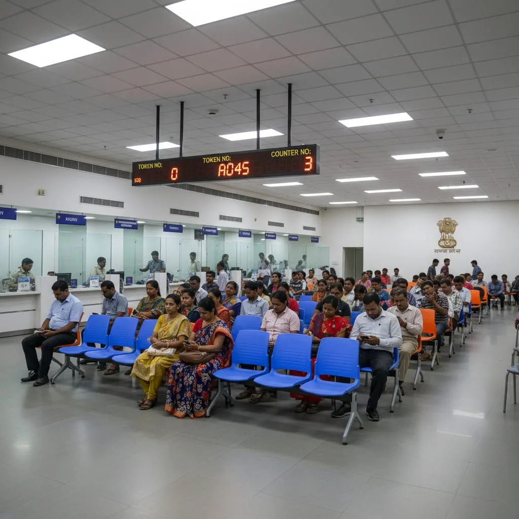 Passport Seva Kendra PSK office waiting area with token system