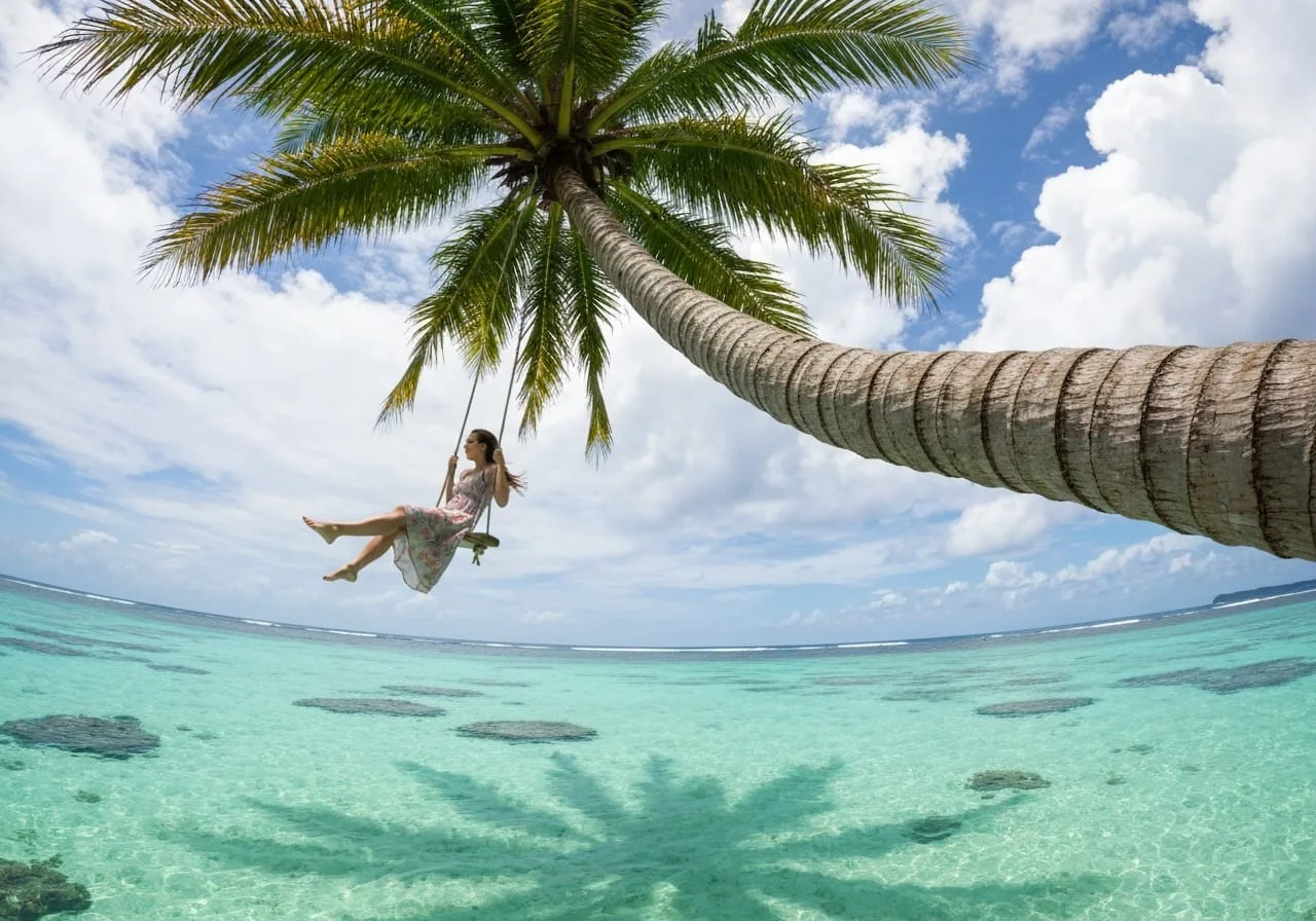 siargao island palm tree swing philippines honeymoon couple