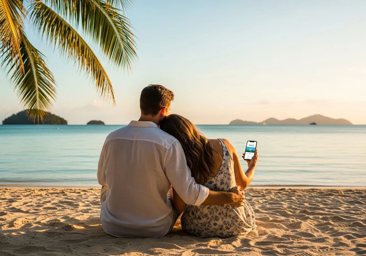 indian couple deciding between beach destinations southeast asia