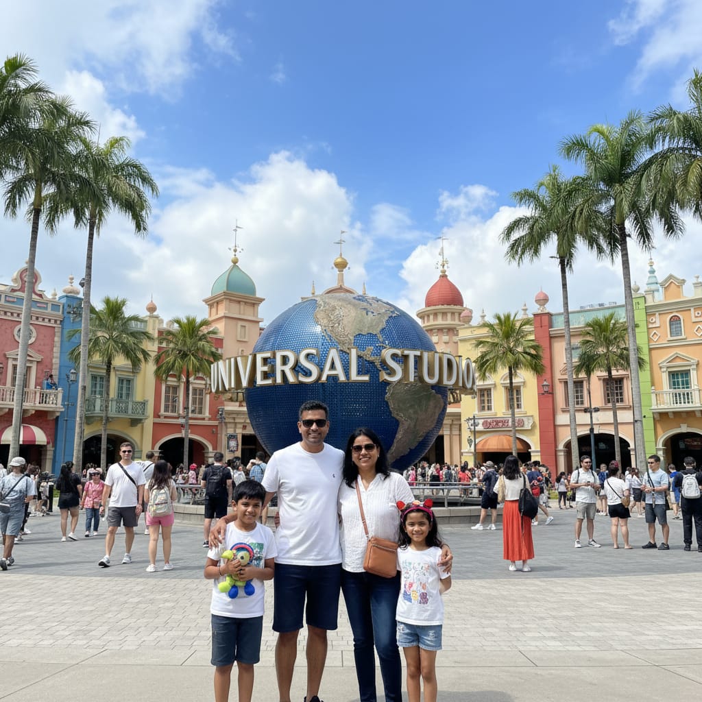 Sentosa Island Universal Studios Singapore entrance with tourists