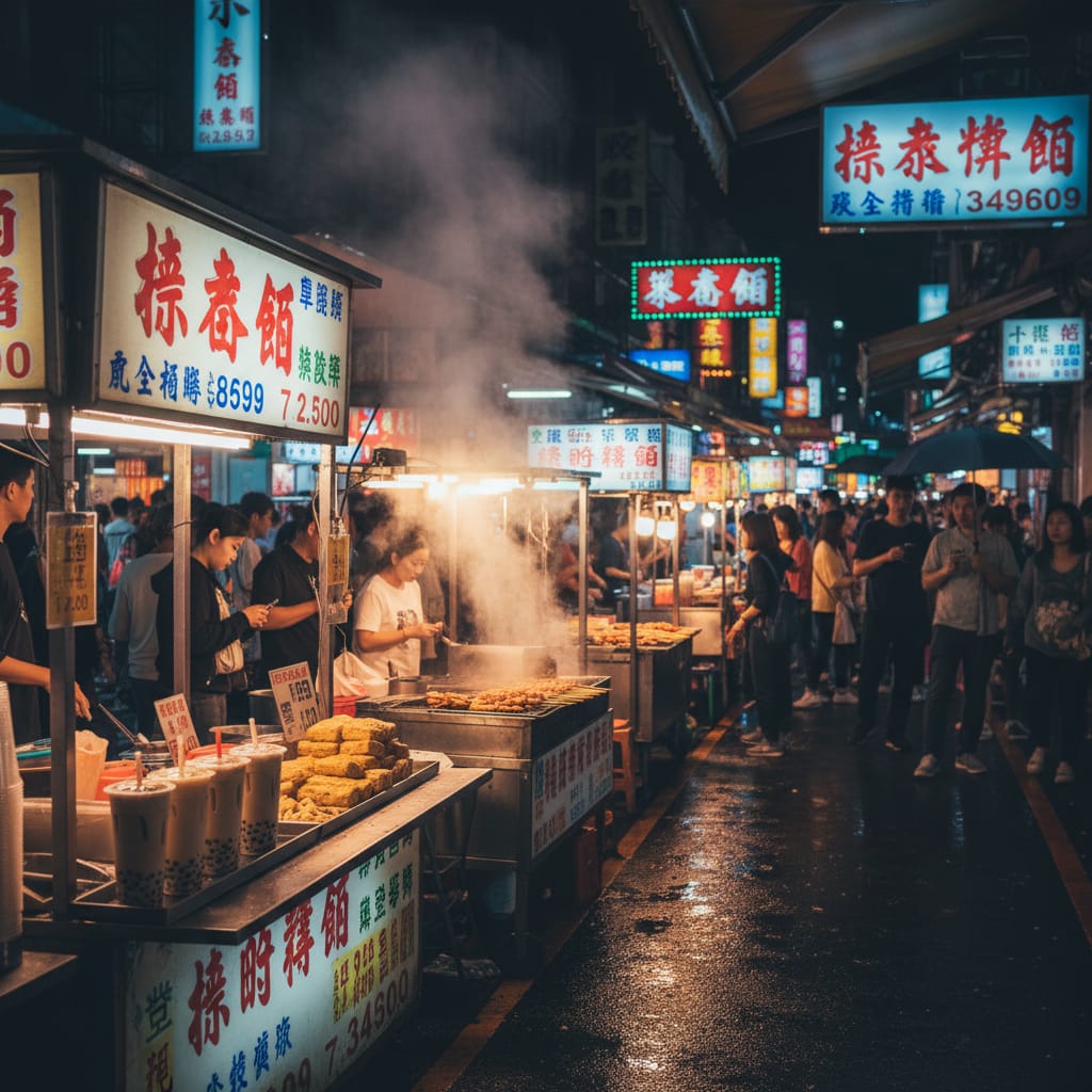 Taiwanese night market food stalls