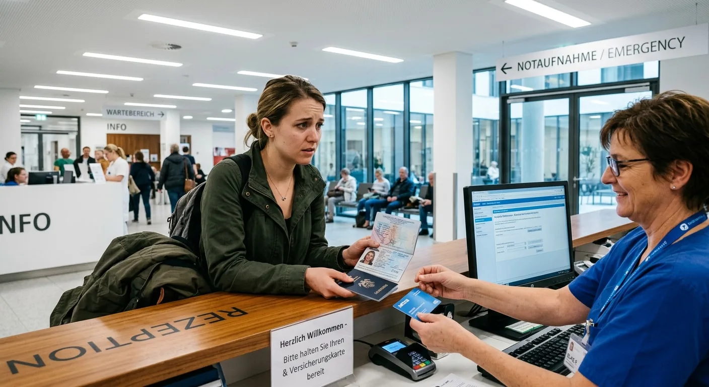 travel insurance claim India - Indian traveler at hospital reception abroad