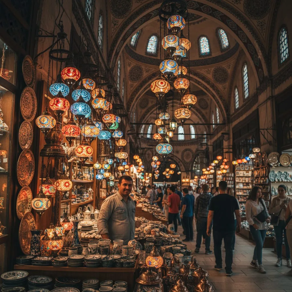 Grand Bazaar Istanbul with Turkish lanterns and ceramics